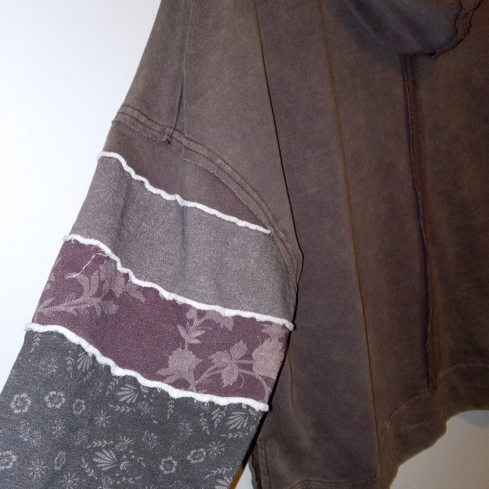 Women's Brown Hoodie with Patterned Accents. Hand Crafted Dyed With Funky Dude - Picture 7 of 9